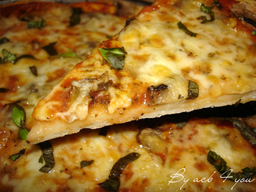 pizza champignon, mozza, basilic