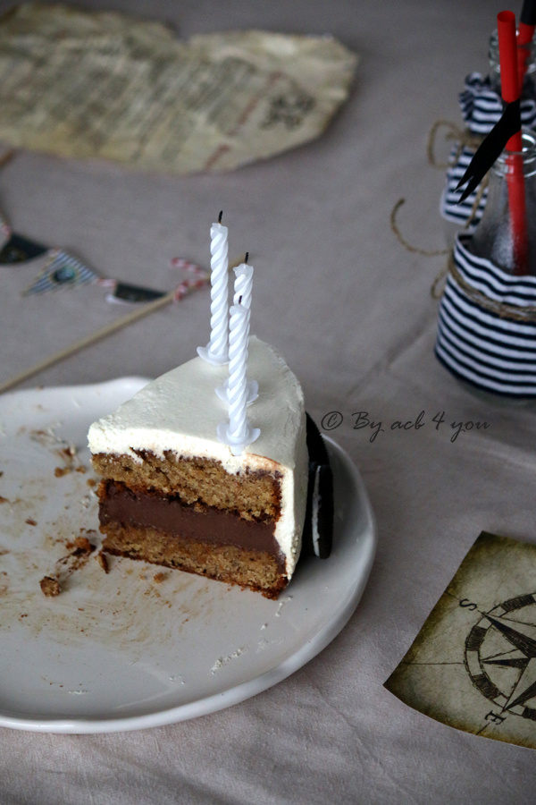 Gâteau pirate aux noisettes, chocolat et crème mascarpone vanillée